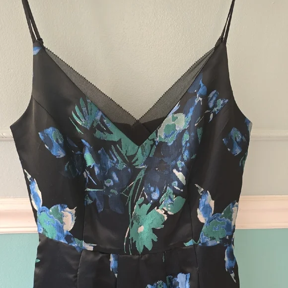 White House Black Market Black Dress with Blue Floral Design - Picture 2 of 3